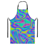 Turquoise Holographic Trippy Print Bib Apron With Pocket