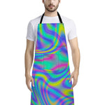 Turquoise Holographic Trippy Print Bib Apron With Pocket