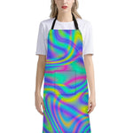 Turquoise Holographic Trippy Print Bib Apron With Pocket