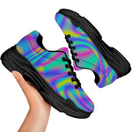 Turquoise Holographic Trippy Print Black Chunky Shoes