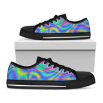Turquoise Holographic Trippy Print Black Low Top Sneakers