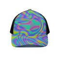 Turquoise Holographic Trippy Print Black Mesh Trucker Hat