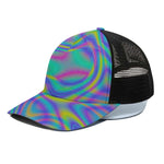 Turquoise Holographic Trippy Print Black Mesh Trucker Cap