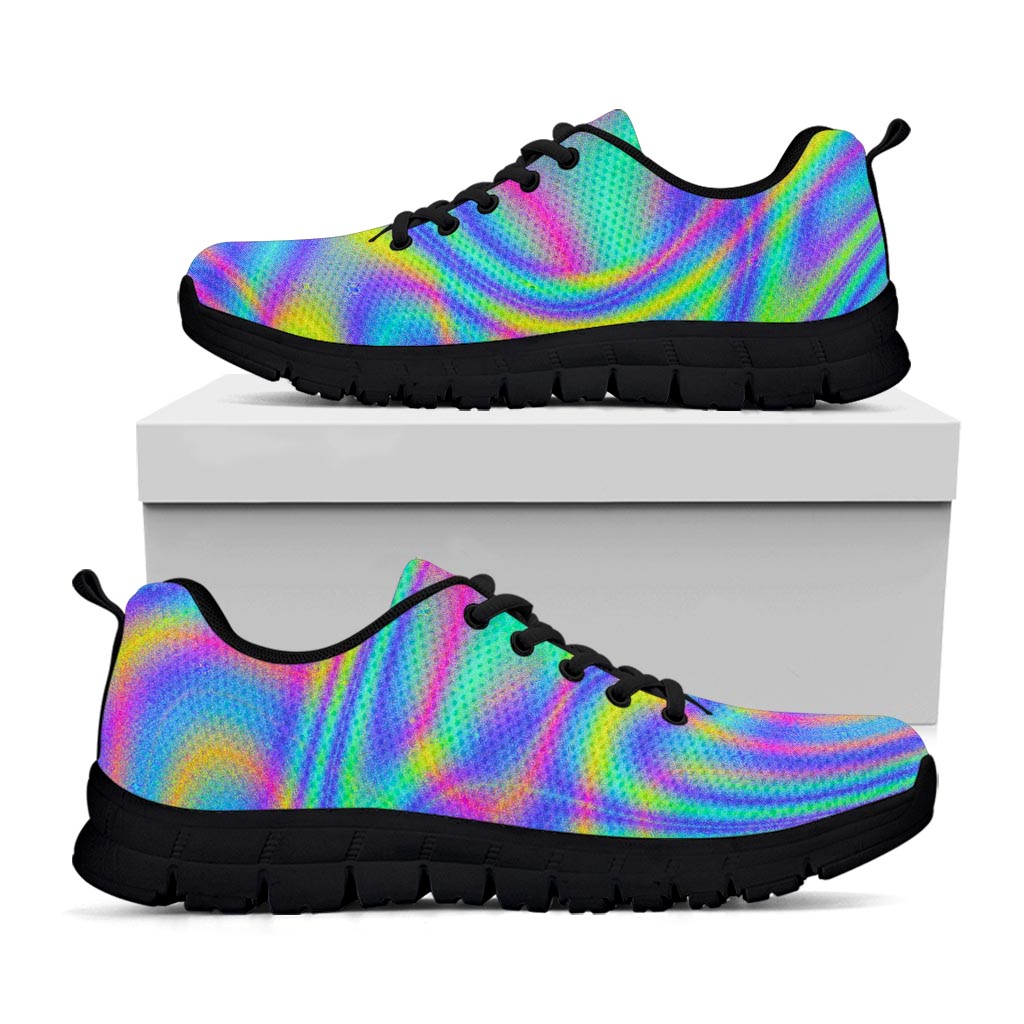 Turquoise Holographic Trippy Print Black Running Shoes
