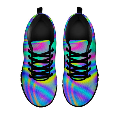 Turquoise Holographic Trippy Print Black Running Shoes