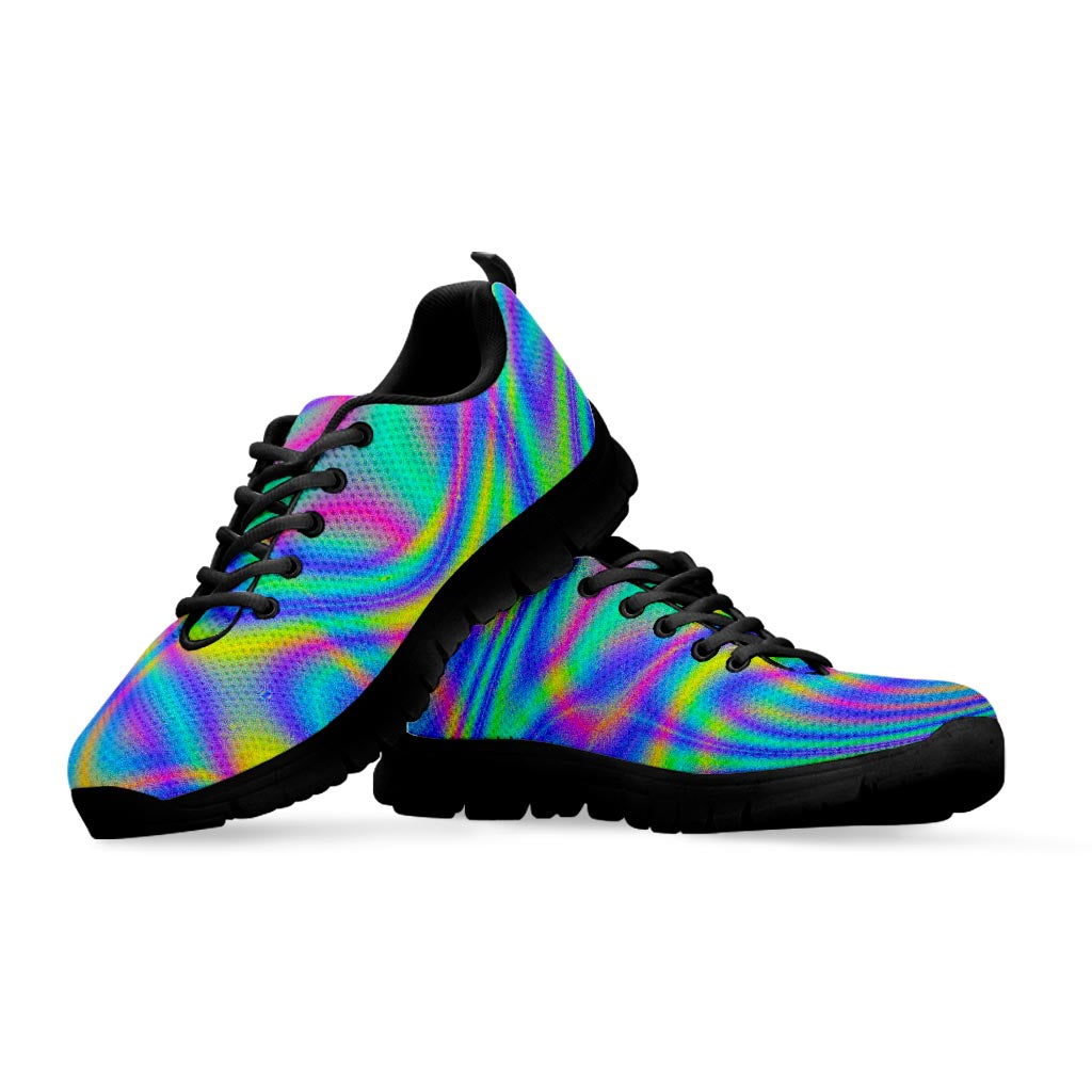 Turquoise Holographic Trippy Print Black Running Shoes