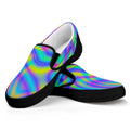 Turquoise Holographic Trippy Print Black Slip On Sneakers