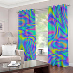 Turquoise Holographic Trippy Print Blackout Grommet Curtains