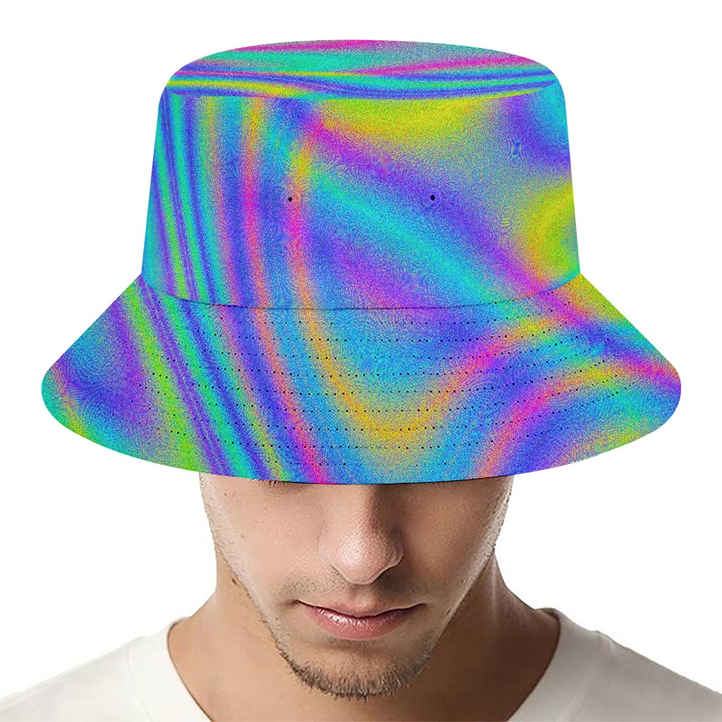 Turquoise Holographic Trippy Print Bucket Hat