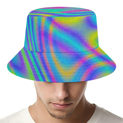 Turquoise Holographic Trippy Print Bucket Hat