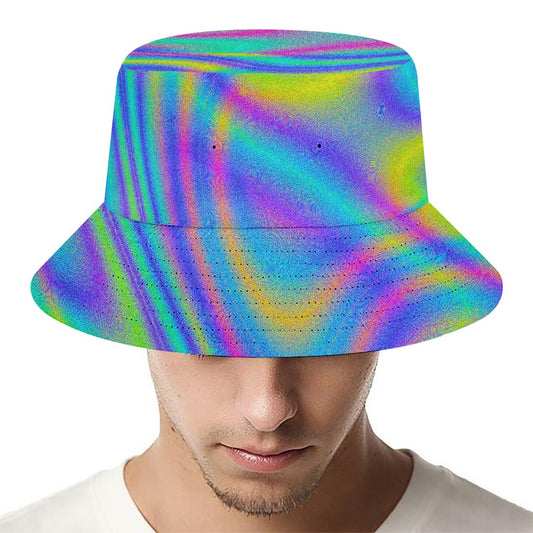 Turquoise Holographic Trippy Print Bucket Hat