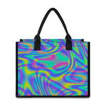 Turquoise Holographic Trippy Print Canvas Tote Bag
