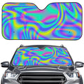 Turquoise Holographic Trippy Print Car Windshield Sun Shade