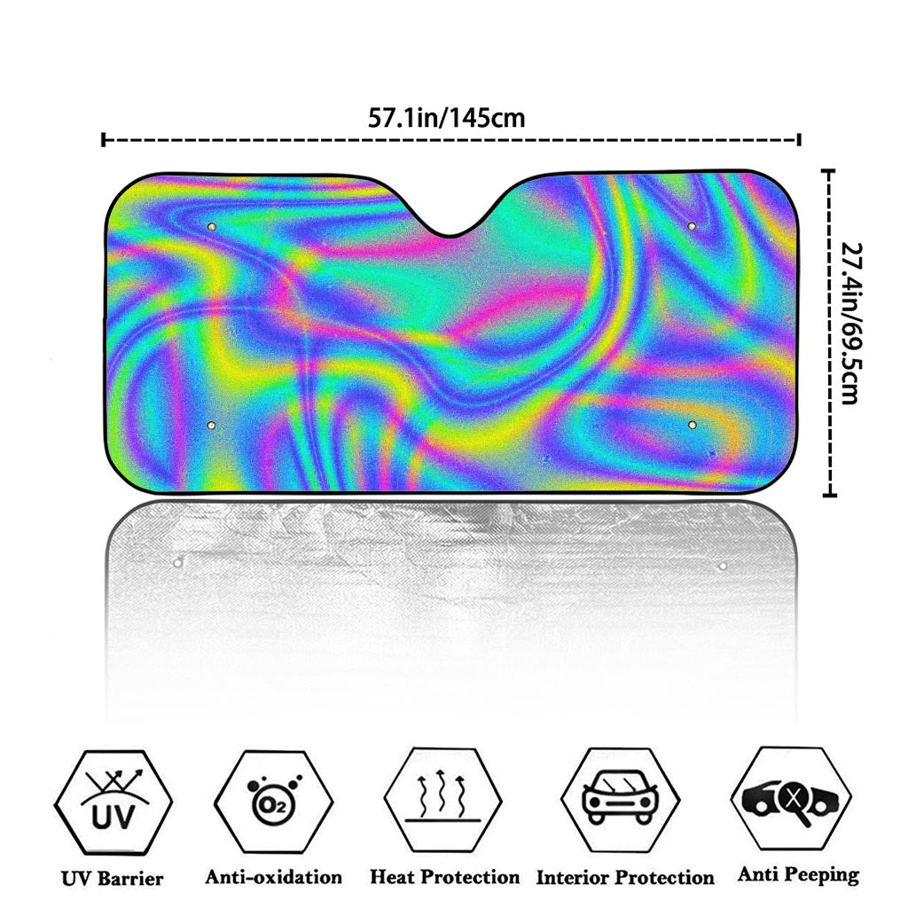 Turquoise Holographic Trippy Print Car Windshield Sun Shade