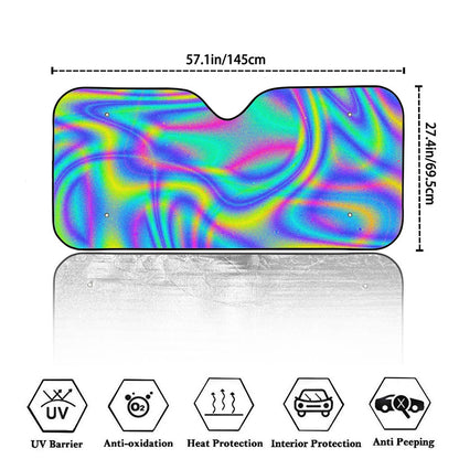 Turquoise Holographic Trippy Print Car Windshield Sun Shade