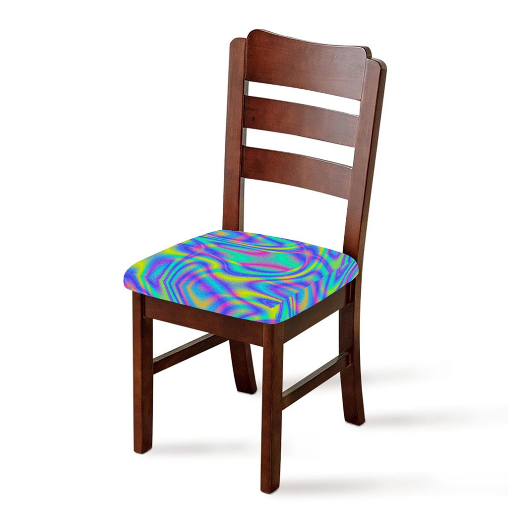 Turquoise Holographic Trippy Print Chair Cushion Cover