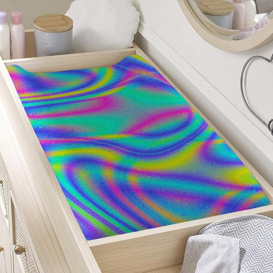 Turquoise Holographic Trippy Print Changing Pad Cover