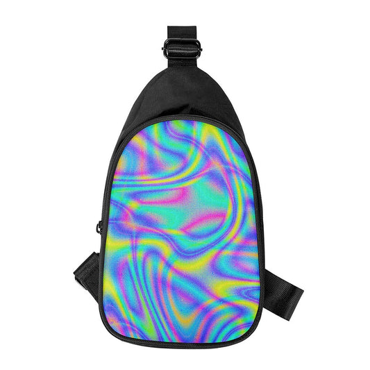 Turquoise Holographic Trippy Print Chest Bag