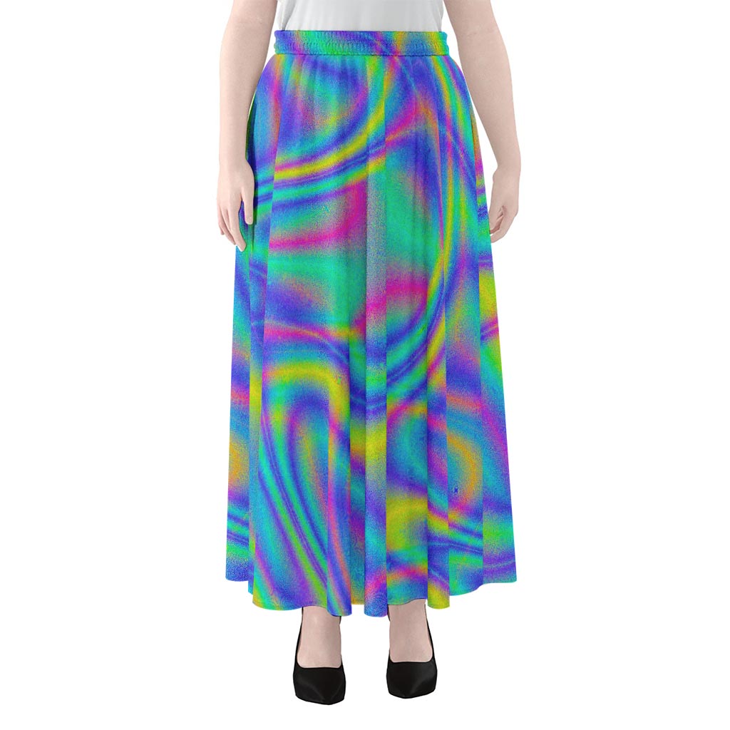 Turquoise Holographic Trippy Print Chiffon Maxi Skirt