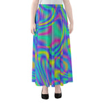 Turquoise Holographic Trippy Print Chiffon Maxi Skirt
