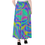 Turquoise Holographic Trippy Print Chiffon Maxi Skirt