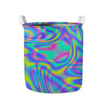 Turquoise Holographic Trippy Print Collapsible Laundry Basket