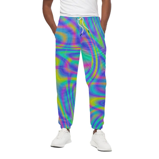 Turquoise Holographic Trippy Print Cotton Pants