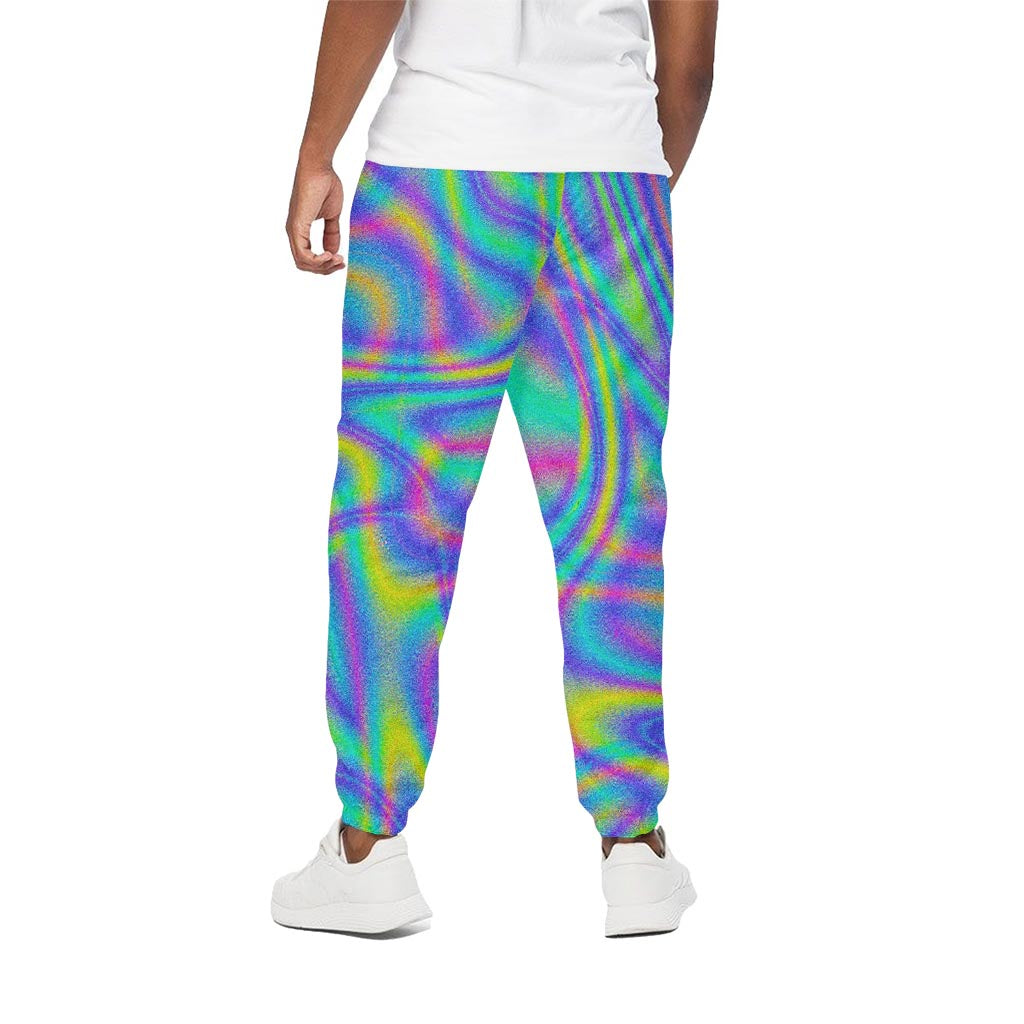 Turquoise Holographic Trippy Print Cotton Pants