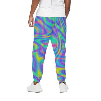 Turquoise Holographic Trippy Print Cotton Pants