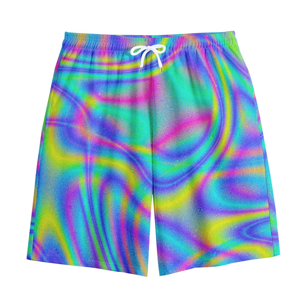 Turquoise Holographic Trippy Print Cotton Shorts