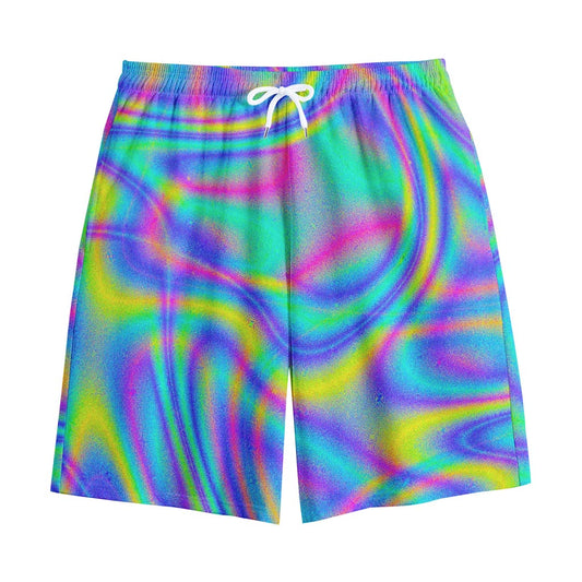Turquoise Holographic Trippy Print Cotton Shorts