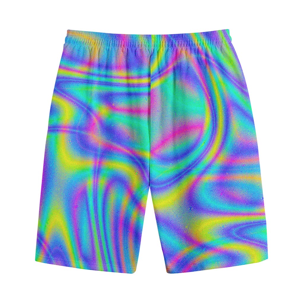 Turquoise Holographic Trippy Print Cotton Shorts