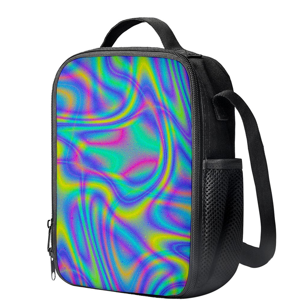 Turquoise Holographic Trippy Print Crossbody Lunch Bag