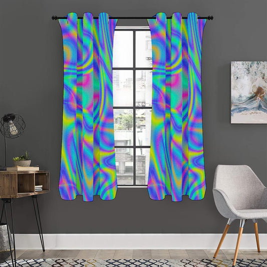 Turquoise Holographic Trippy Print Curtain