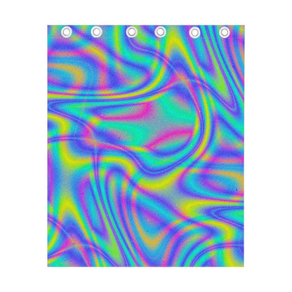 Turquoise Holographic Trippy Print Curtain