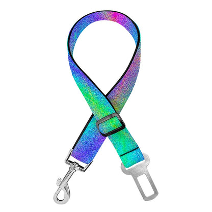 Turquoise Holographic Trippy Print Dog Seat Belt