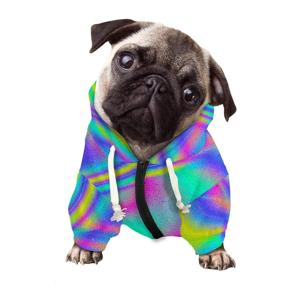 Turquoise Holographic Trippy Print Dog Zip Up Hoodie