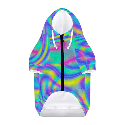 Turquoise Holographic Trippy Print Dog Zip Up Hoodie