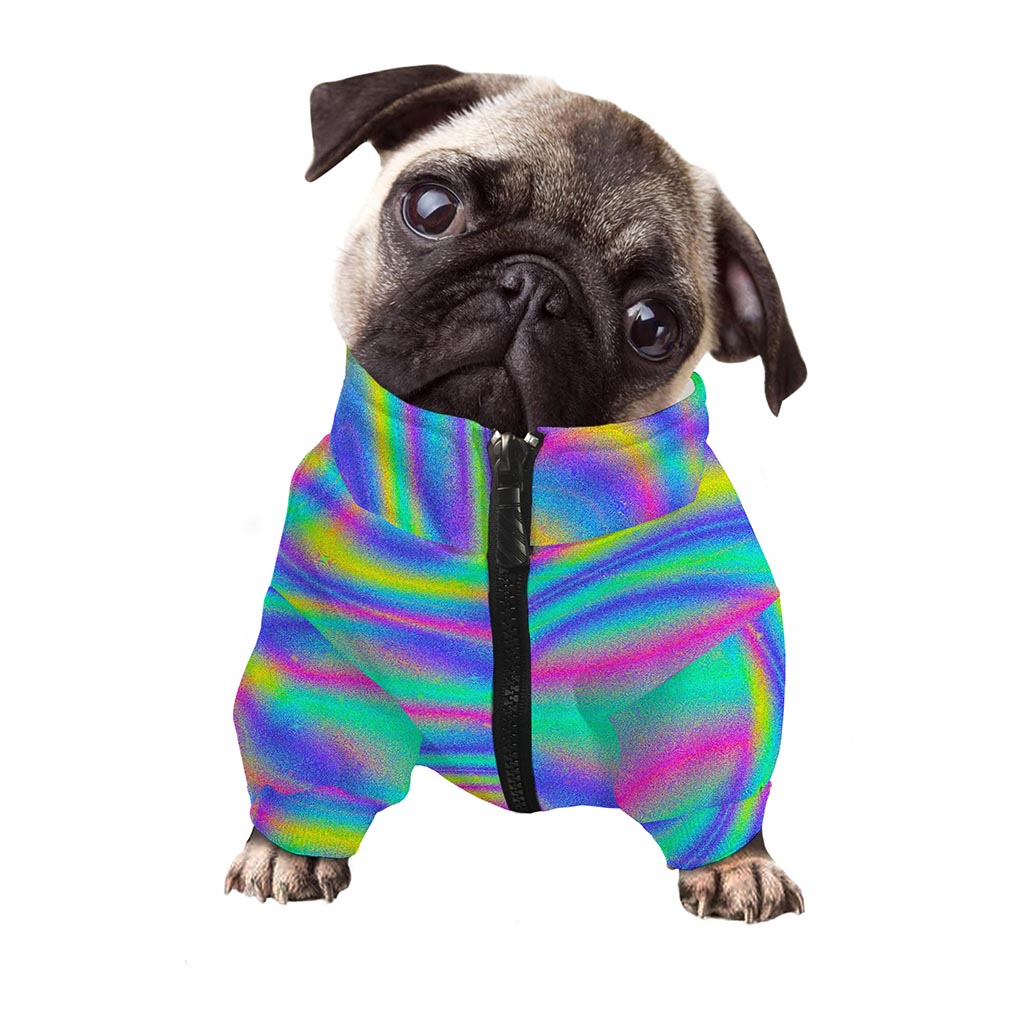 Turquoise Holographic Trippy Print Dog Zip Up Jacket