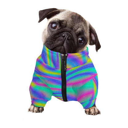 Turquoise Holographic Trippy Print Dog Zip Up Jacket