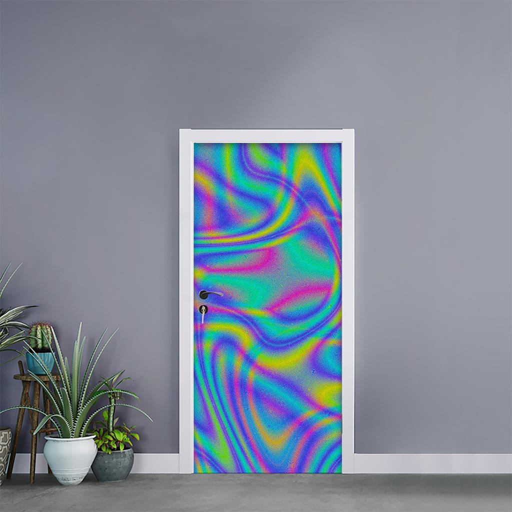 Turquoise Holographic Trippy Print Door Sticker