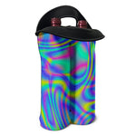 Turquoise Holographic Trippy Print Double Neoprene Wine Tote