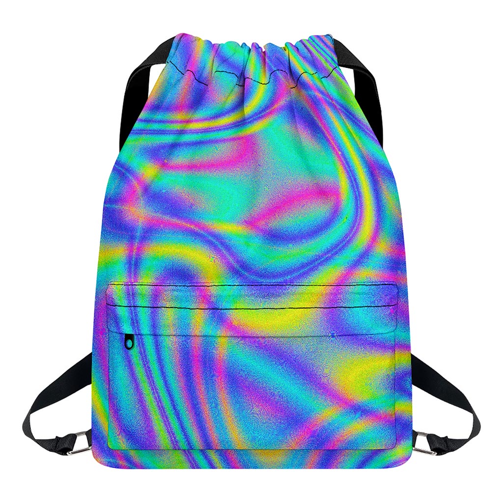 Turquoise Holographic Trippy Print Drawstring Backpack