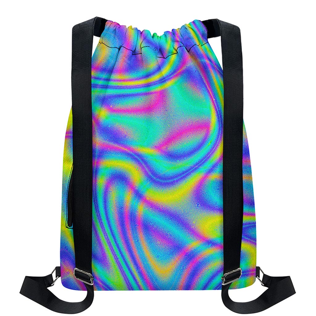 Turquoise Holographic Trippy Print Drawstring Backpack