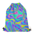 Turquoise Holographic Trippy Print Drawstring Bag