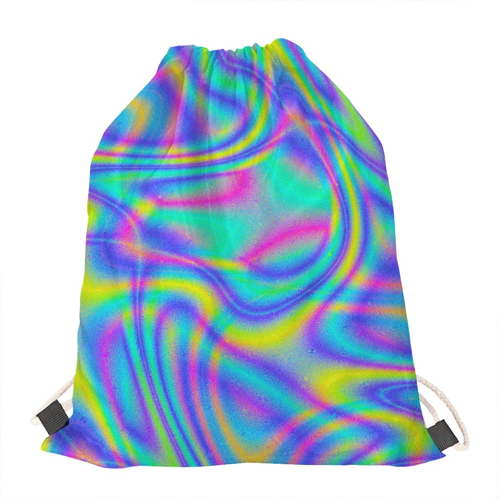 Turquoise Holographic Trippy Print Drawstring Bag
