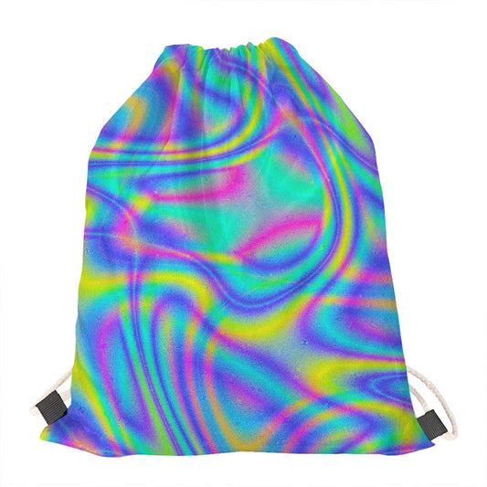 Turquoise Holographic Trippy Print Drawstring Bag