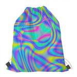 Turquoise Holographic Trippy Print Drawstring Bag