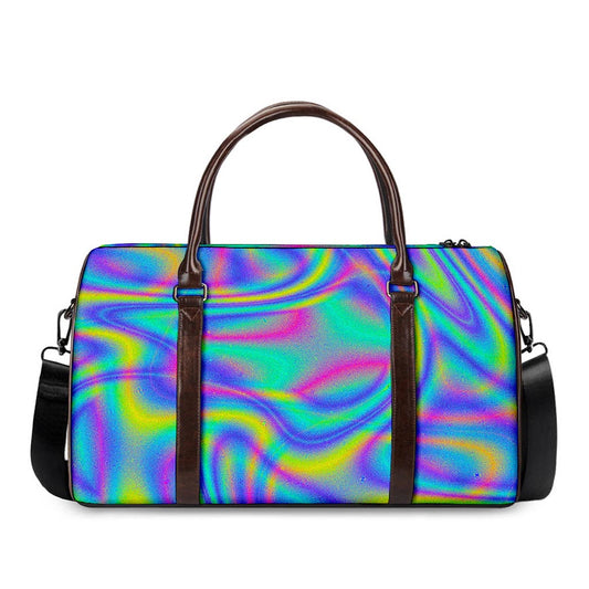 Turquoise Holographic Trippy Print Duffle Bag