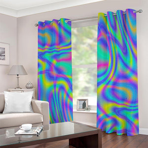 Turquoise Holographic Trippy Print Extra Wide Grommet Curtains